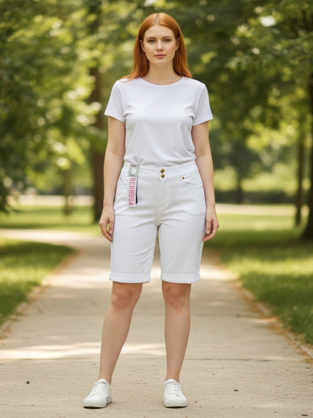 Thrill Plus Size White Bermuda Knee-Length Women's Shorts Stretch 3X - Picture 2 of 6